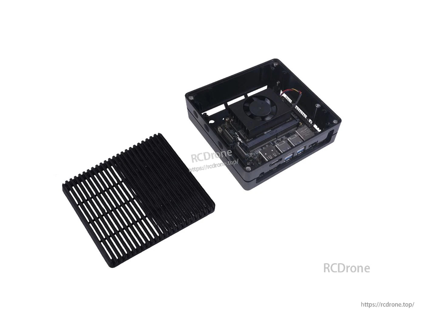 Compact Edge AI computer powered by Jetson Xavier NX, featuring 16GB RAM and 128GB SSD for high-performance drone and robotics applications.