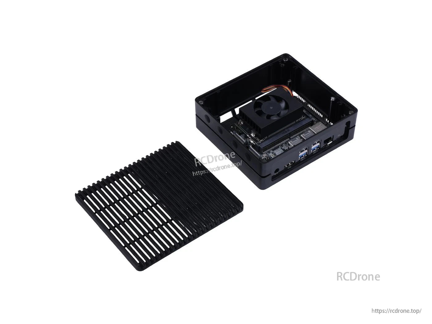 Compact Jetson Orin Nano 4GB AI computer with 128GB SSD, 4× USB 3.2, HDMI, GbE, and Super Mode for high-performance edge computing.