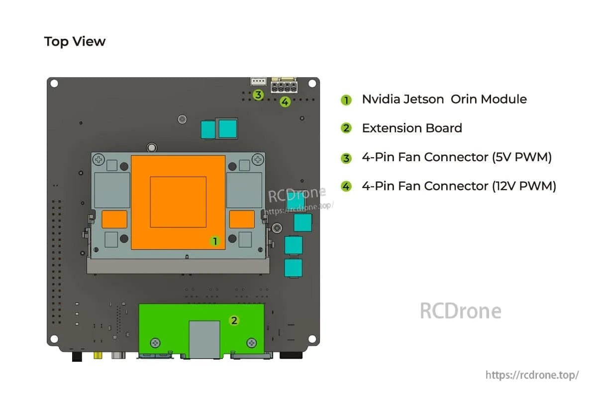 reComputer J3011 AI Computer, Nvidia Jetson Orin module extension board features 4-pin fan connectors for PWM control