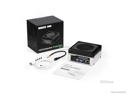 The reComputer J3011 is an Edge AI computer with Jetson Orin Nano 8GB, delivering 67 TOPS, JetPack 6.2, and includes box, cables, manual, and accessories.