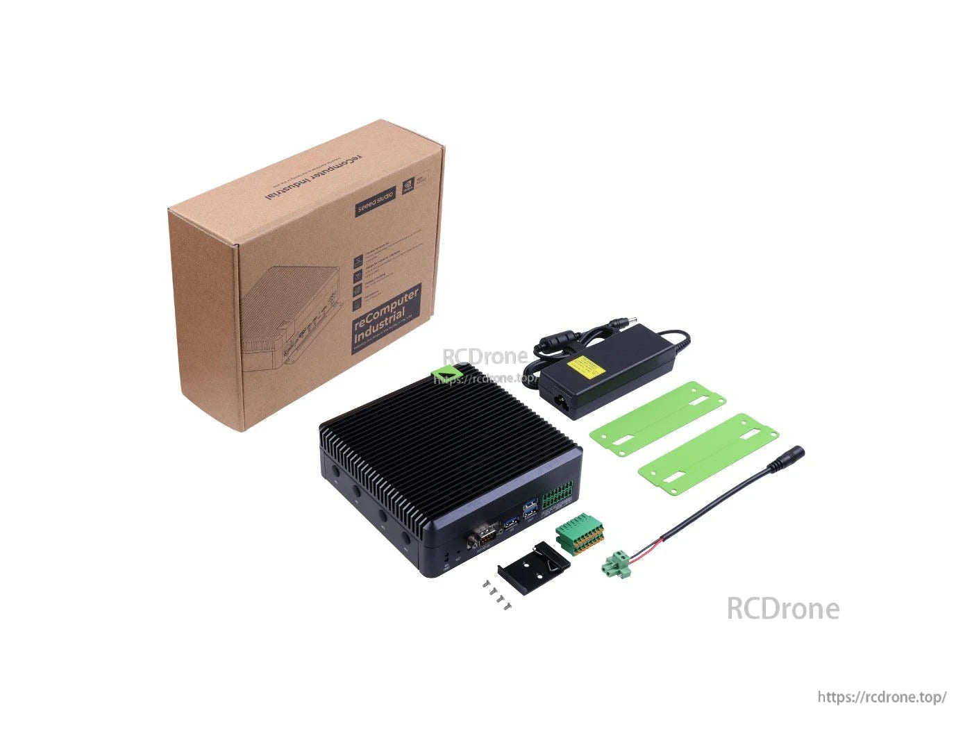 Fanless reComputer with Jetson Orin Nano 8GB, 40 TOPS AI performance, dual GbE PoE, and industrial interfaces (RS232/422/485, CAN) for edge AI applications.