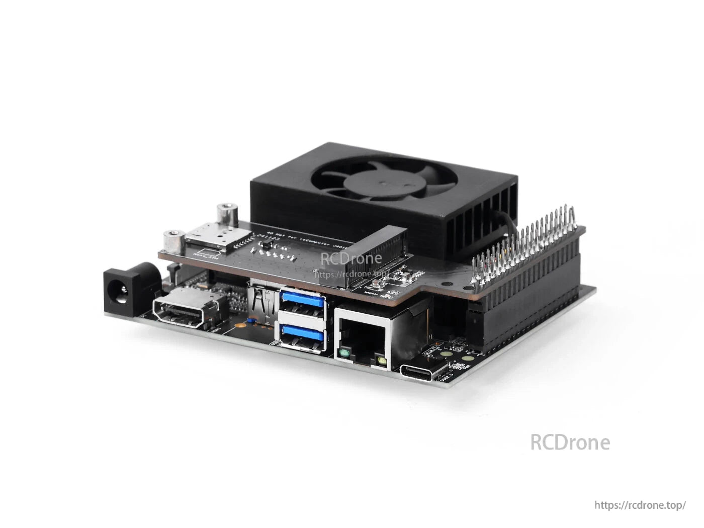 reComputer J4011B: Jetson Orin NX 8GB, 128GB NVMe, USB3.2, HDMI, GbE; compact edge AI device without Super Mode support.