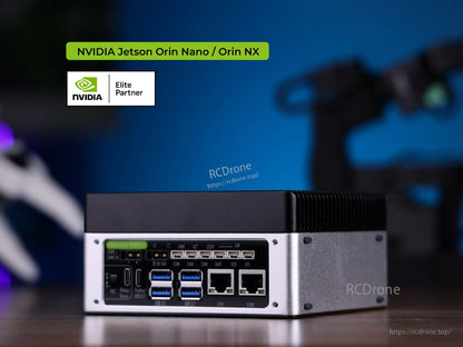 NVIDIA Jetson Orin Nano/NX Elite Partner reComputer J4012: 16GB, 157 TOPS, 6x USB 3.2, Dual GbE, CAN, 19–54V input, DC power, Ethernet, USB, serial interfaces for edge AI robotics.
