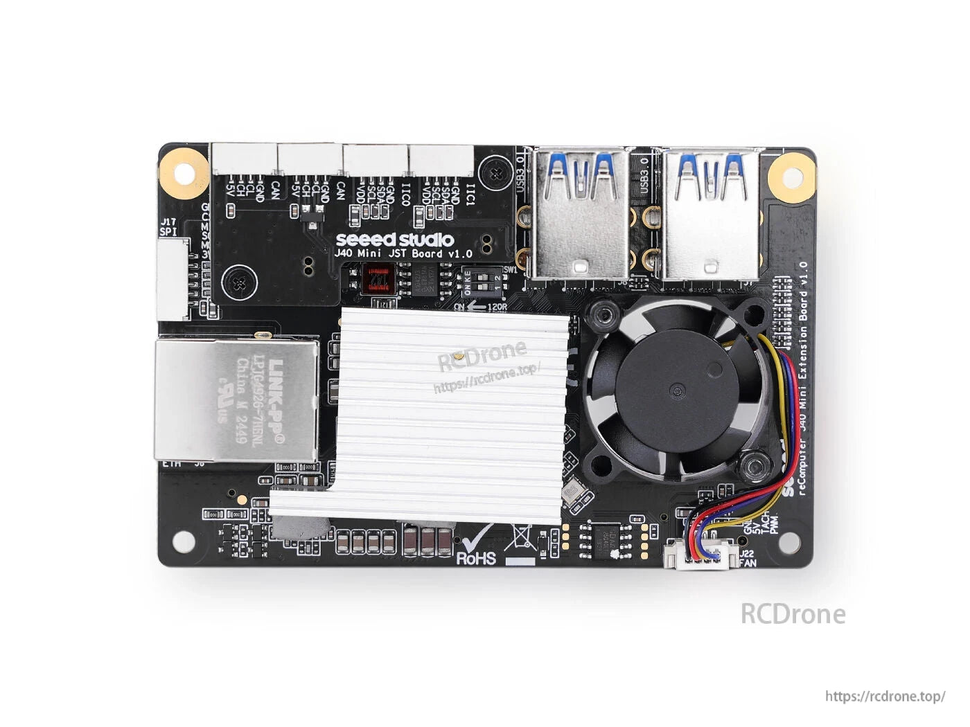 reComputer Mini Extension Board for Jetson Orin Nano/Orin NX, 4×USB 3.0, Gigabit Ethernet, CAN, I2C, SPI, 48V (max 54V)