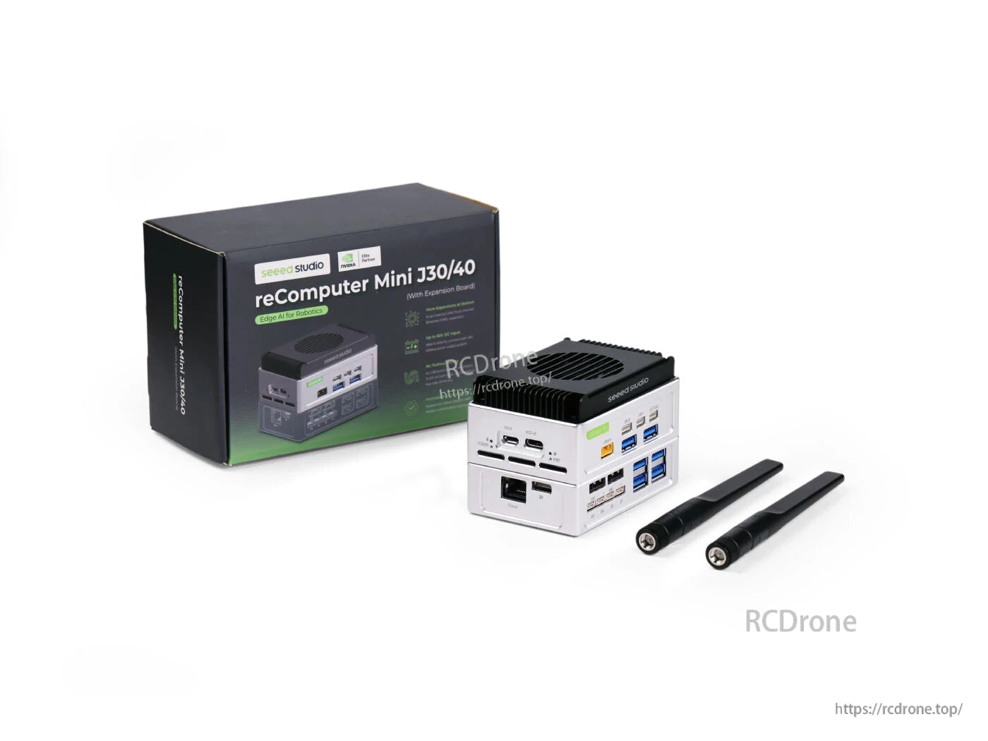 Compact Jetson Orin Nano 8GB AI computer with 40 TOPS, PCIe, up to 8 USB, dual CAN, and expansion board for robotics.