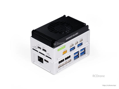 Compact Edge AI computer with NVIDIA Jetson Orin NX 16GB, 100 TOPS, wide voltage input, Dual CAN, USB, HDMI, Ethernet, and GPIO for industrial drone applications.