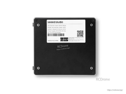 High-performance Super Jetson J4012 with JetPack 6, Ubuntu 22.04, 12-19V/5A input, China-made, EU REP certified, includes serial and QR code for tracking.