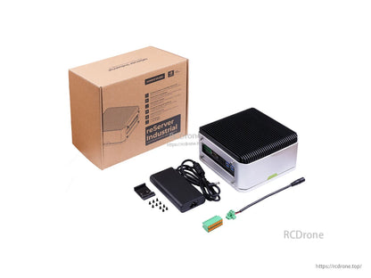 Fanless AI NVR server with Jetson Orin NX 8GB, 5x PoE ports, dual SATA bays for industrial surveillance and edge AI applications.