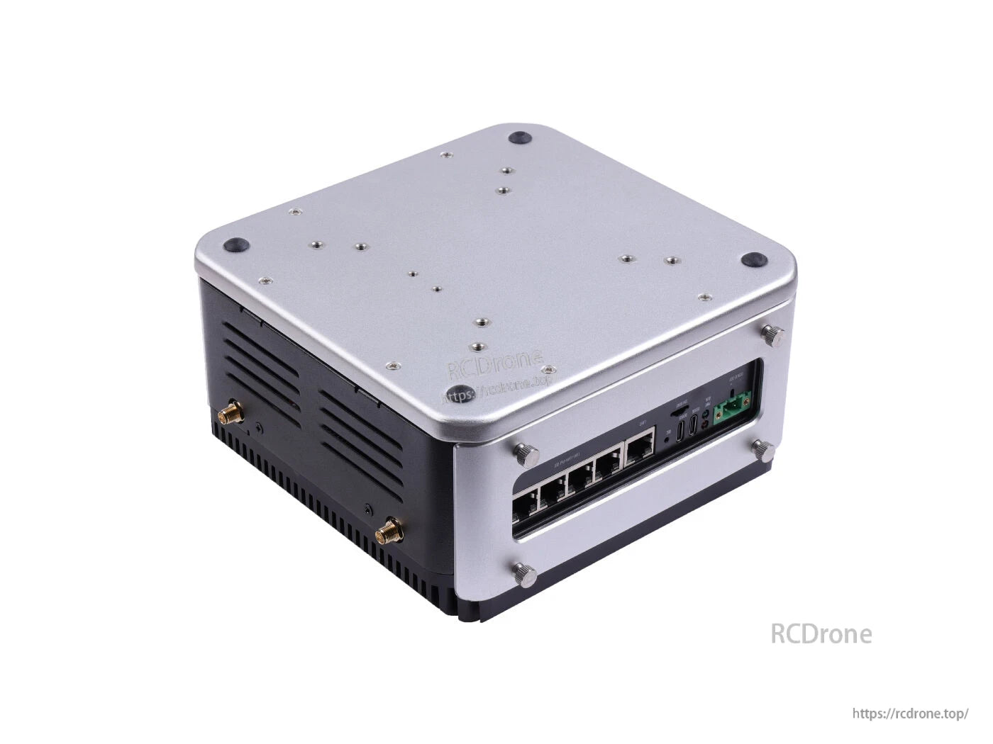 Industrial NVR server powered by Jetson Orin NX (16GB, 100 TOPS), featuring 5 PoE ports and 2x 2.5" bays for robust edge AI and video analytics.