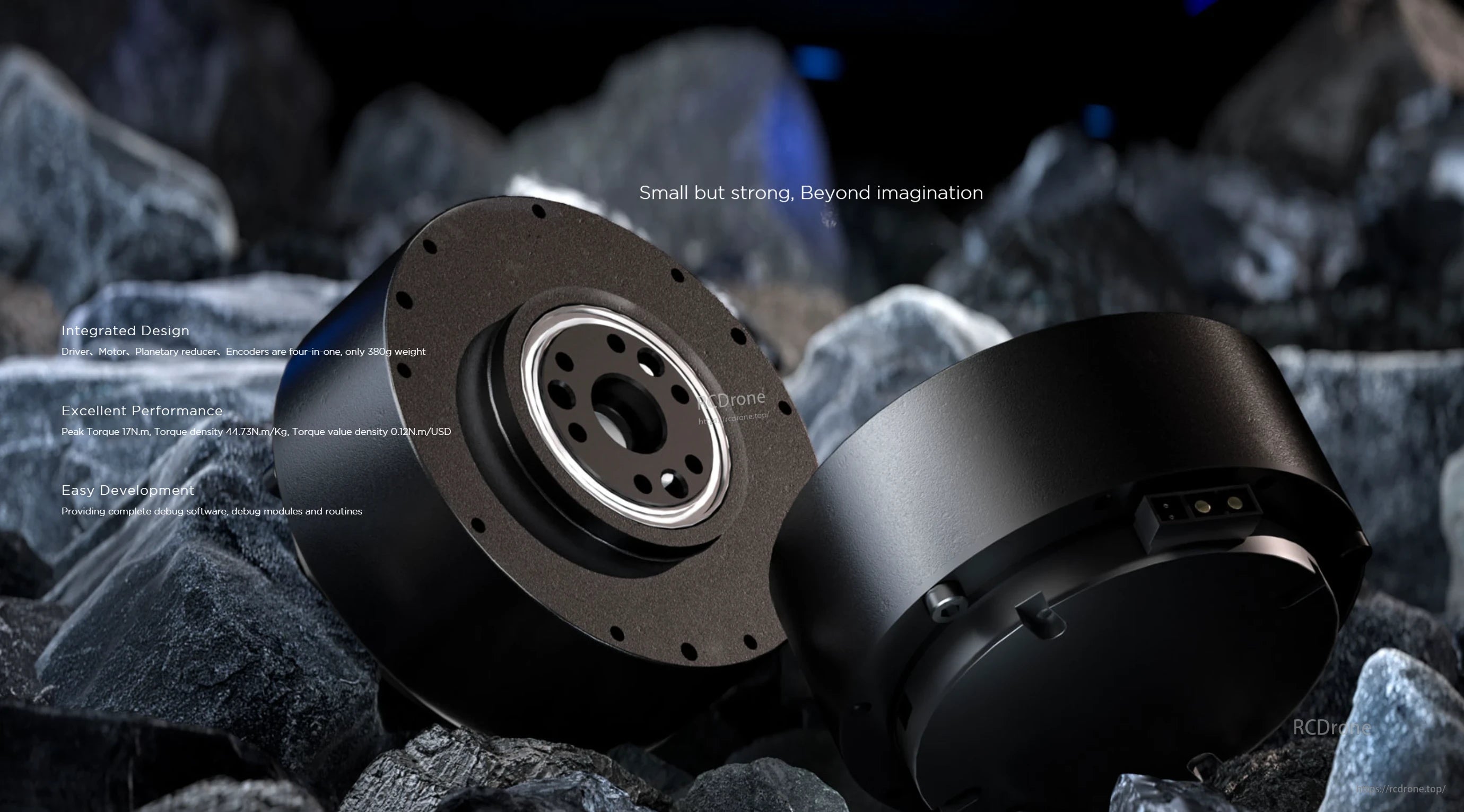 The RobStride 01 Integrated Actuator offers compact, high-performance design with 1 Nm peak torque, 44.29 Nm/Kg torque density, and easy development via complete debug software.