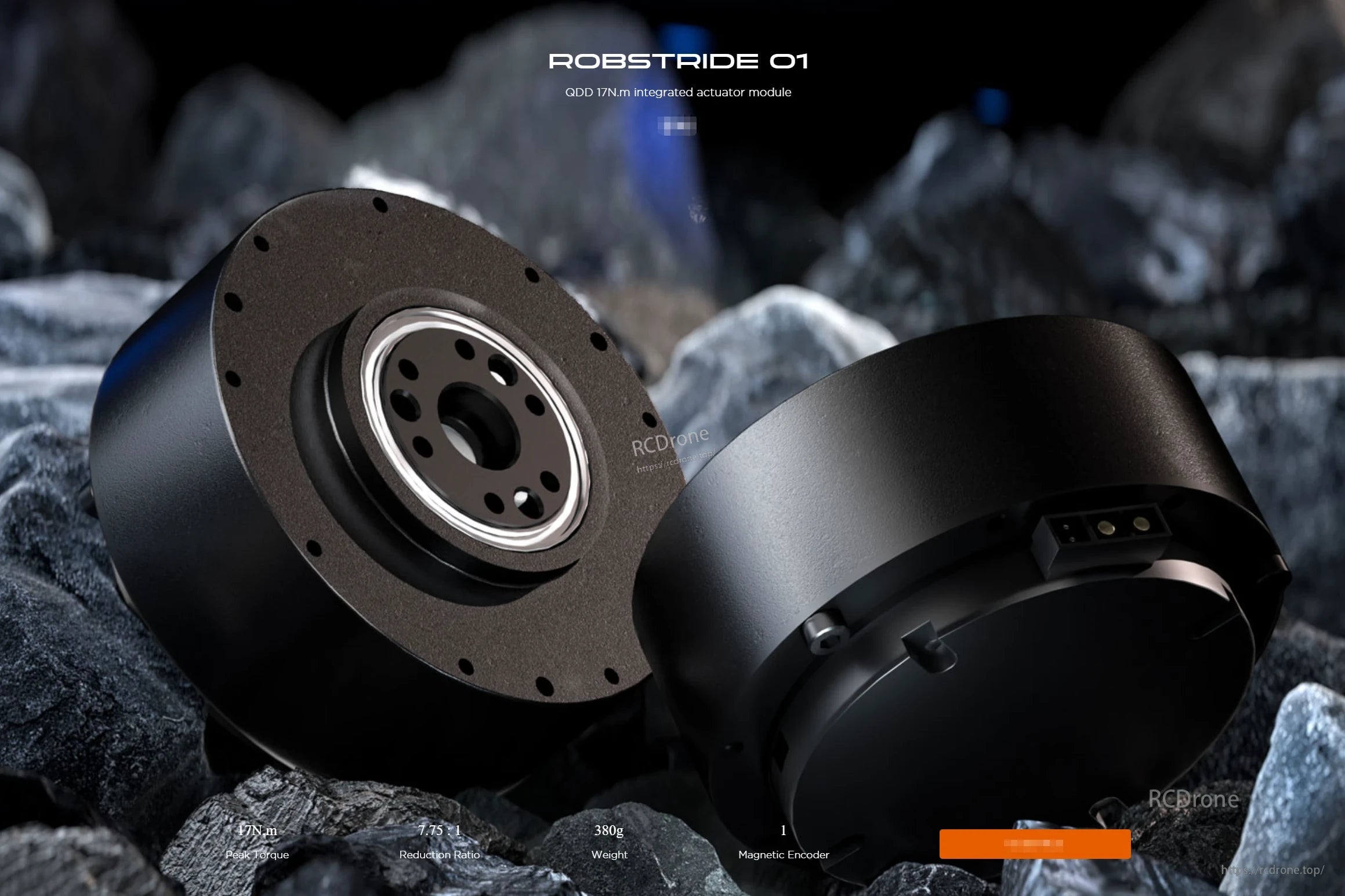 RobStride 01 Integrated Actuator, The RobStride 01 actuator delivers 17N·m torque, a 7.75:1 ratio, weighs 380g, and features a magnetic encoder.