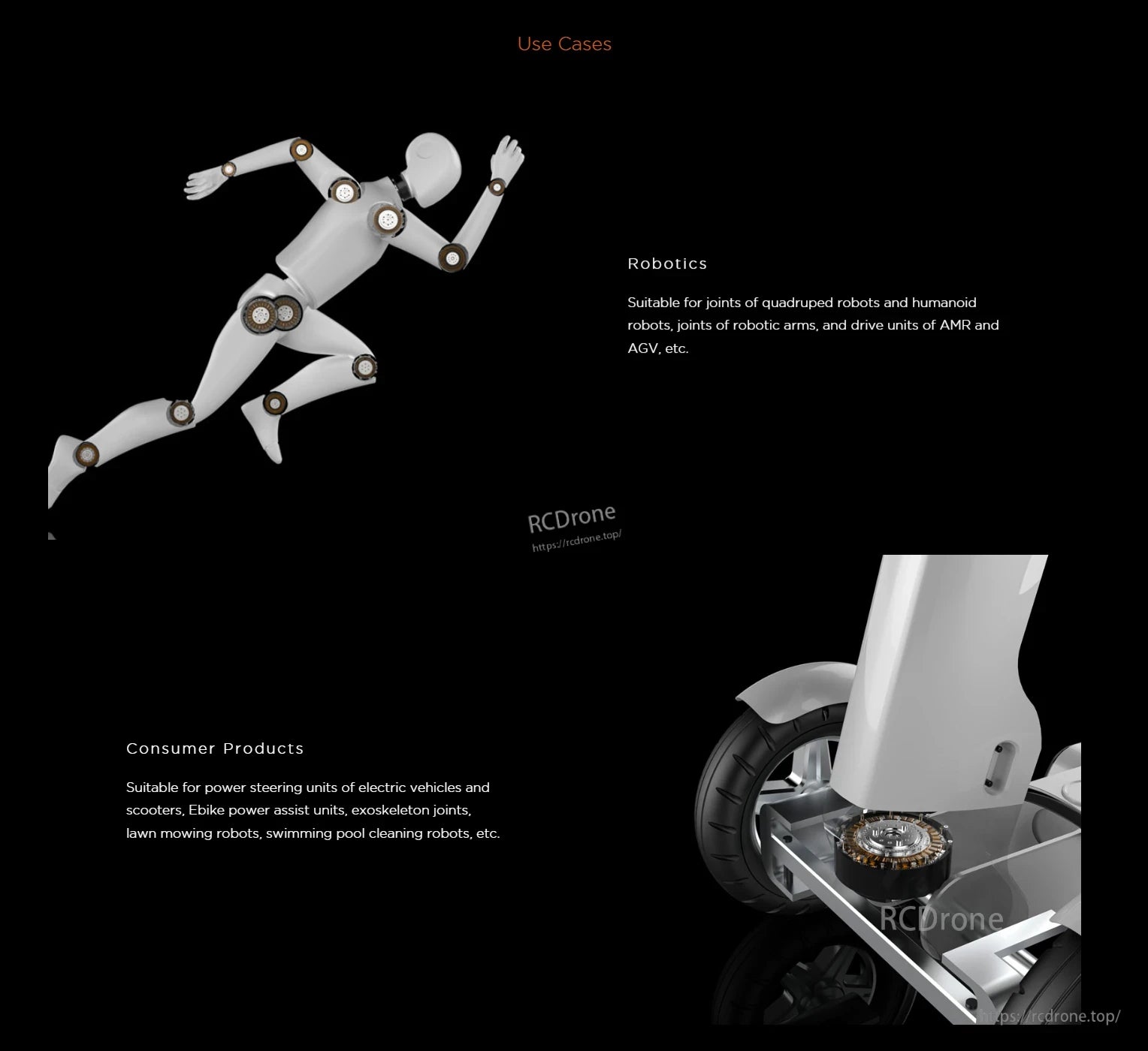 RobStride 01 Integrated Actuator, Integrated Actuator for robotics and consumer products, suitable for robot joints, arms, AMR, AGV, e-bikes, exoskeletons, lawn mowers, and pool cleaners.