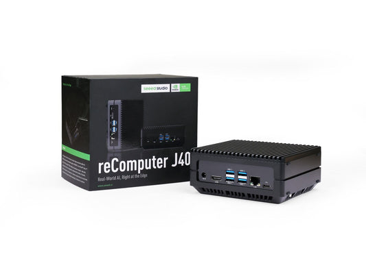 reComputer J4012: Jetson Orin NX 16GB, 100 TOPS AI performance, 128GB NVMe storage, HDMI, 4x USB 3.2 – compact edge AI computer for high-performance applications.