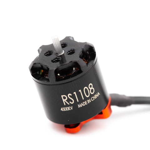 EMAX RS1108 4500KV/5200KV/6000KV brushless motor, angled view showing RS1108 label and red base