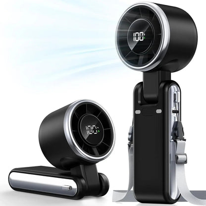 9000mAh Portable Handheld Turbo Fan, 5-Speed Rechargeable Foldable Mini Desk Fan with LED Display
