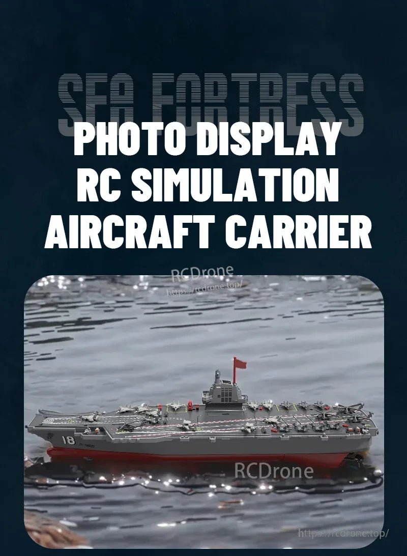 S19 RC Warship, Realistic RC aircraft carrier model featuring detailed deck, aircraft, sea fortress, and water-floating capability for immersive remote-controlled play.