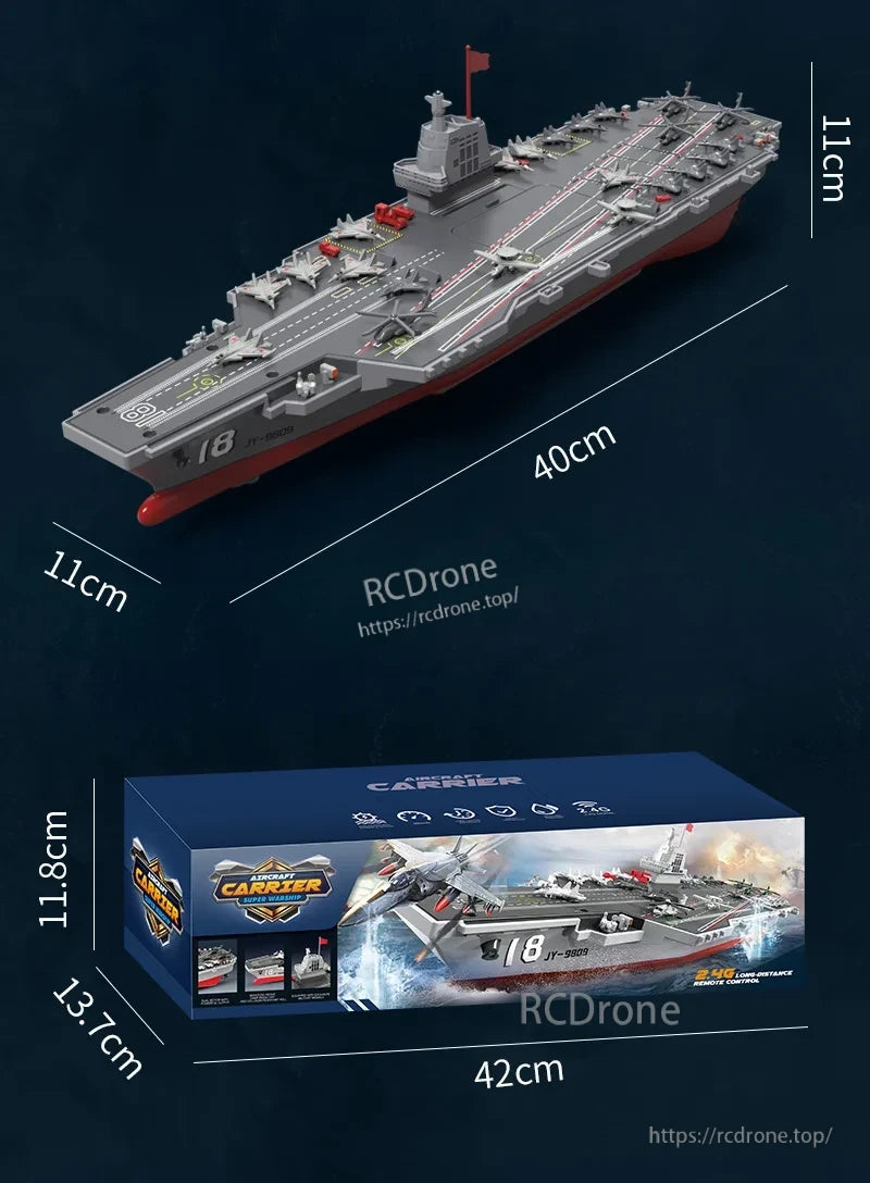 S19 RC Warship, 40cm remote-controlled aircraft carrier toy with fighter jets, ideal for kids and drone enthusiasts. Features realistic design and easy-to-use RC functionality.