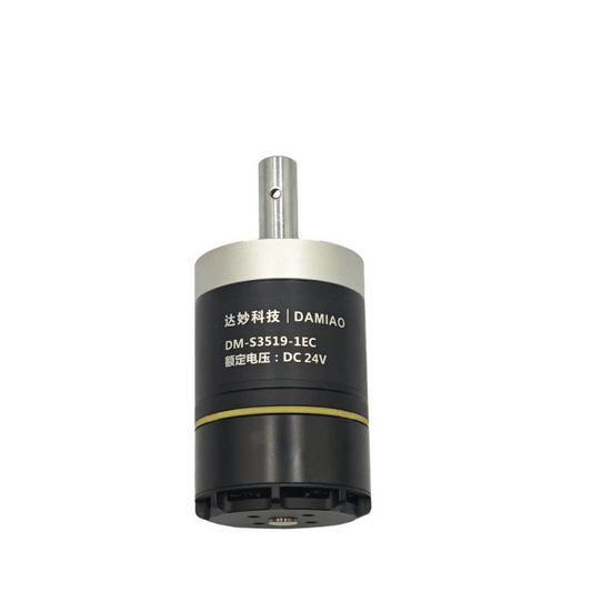 DAMIAO DM-S3519-1EC: 24V DC motor, 3.5N·m torque, 395rpm, CAN interface, dual 14-bit encoders, 42mm outer diameter.