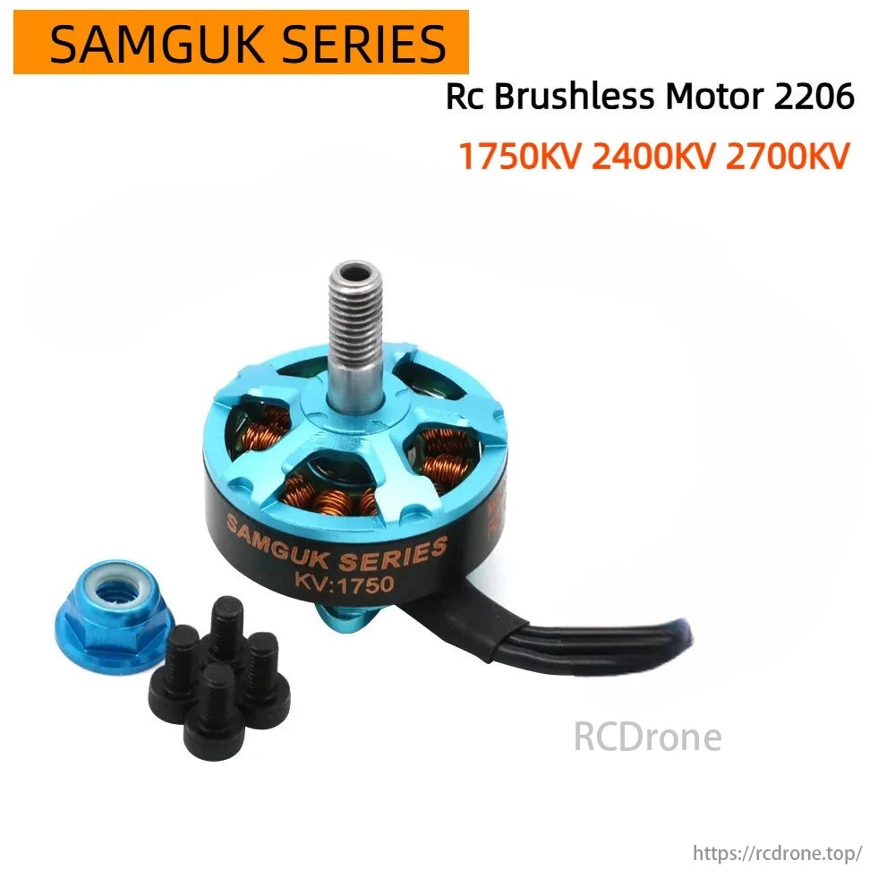Samguk Series 2206 brushless motor for RC FPV drones, with 1750KV, 2400KV, and 2700KV options.