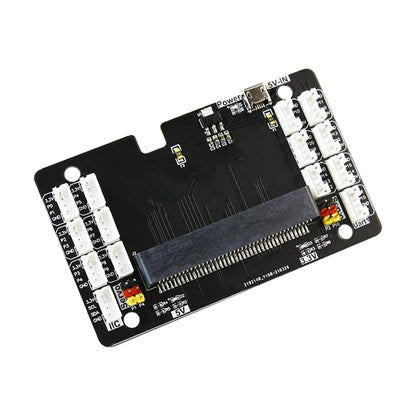 Top view of Yahboom PH2.0 sensor expansion board showing edge connector, labeled ports and power pads