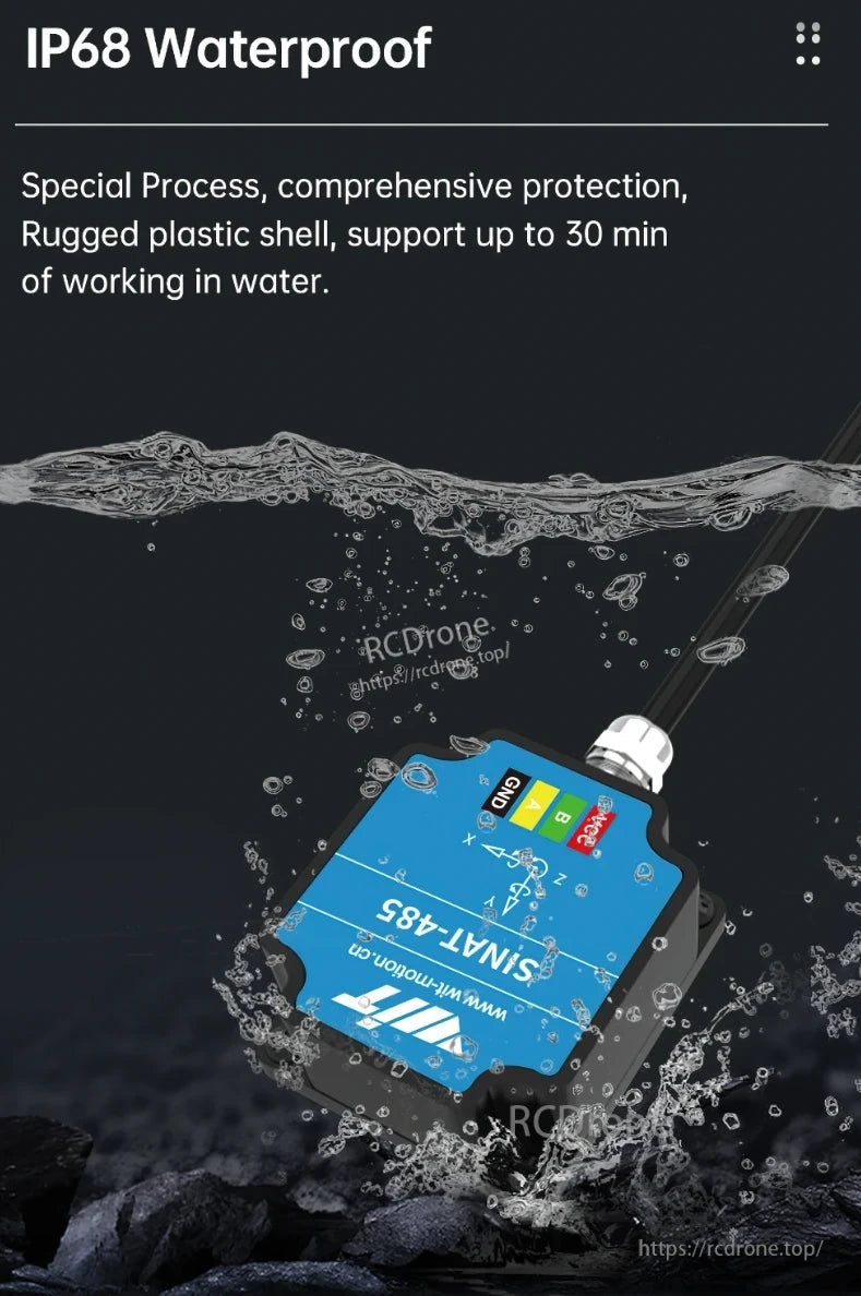 SINAT-485 Inclinometer, IP68 waterproof inclinometer, rugged plastic shell, supports 30 min underwater operation.