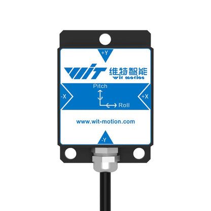 WitMotion dual-axis inclinometer: 0.1° accuracy, 0.01° resolution, RS232/RS485/TTL, IP67, 9–36V.