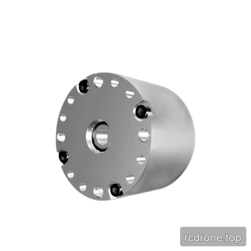 Angled rear-side view of the SINOTUP TF30 reducer with a flat circular face, central opening, and dark fasteners.