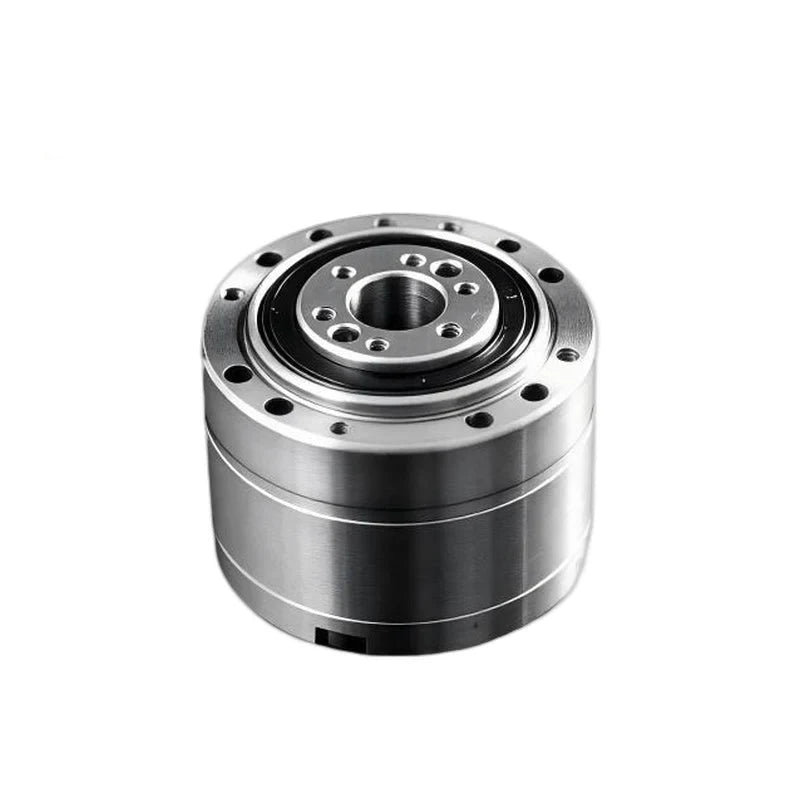 Metallic SINOTUP TF30 reducer shown from the output side, with a central bore and circular mounting-hole pattern.