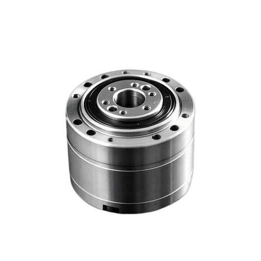 Metallic SINOTUP TF30 reducer shown from the output side, with a central bore and circular mounting-hole pattern.