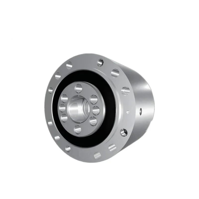 Angled front view of the SINOTUP TF30 reducer showing a recessed black ring, central hub, and circular flange holes.