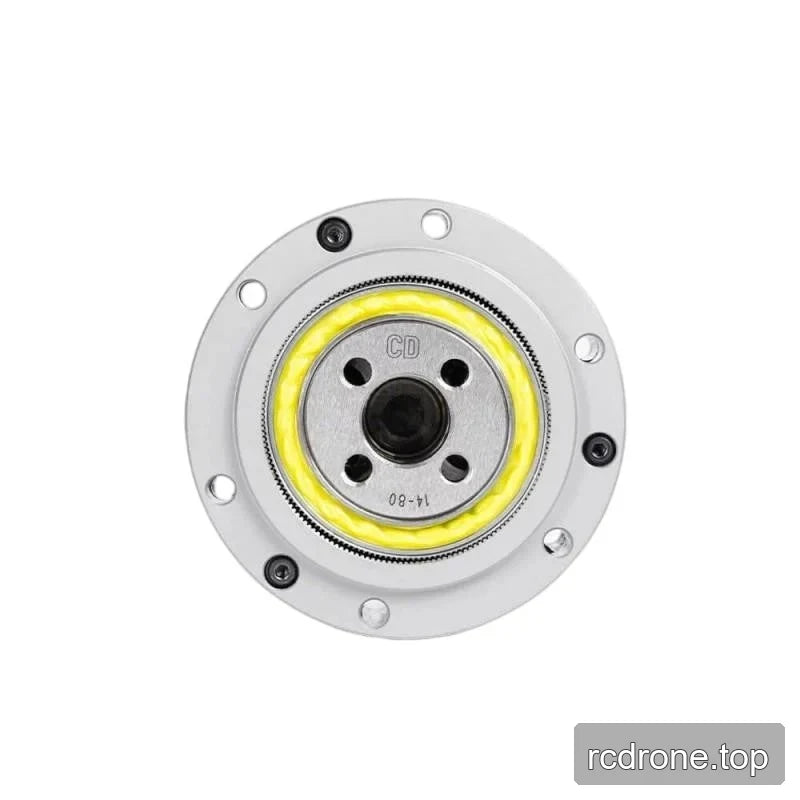 Front face view of the SITO DRIVE CD-14 reducer with a central dark bore, yellow inner ring, and outer mounting holes.