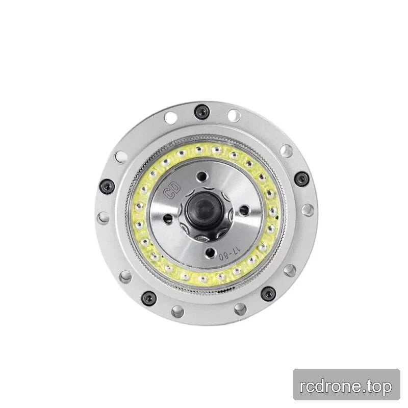 Front-facing view of the SITO DRIVE CD-17 reducer with a central shaft opening, perimeter holes, and yellow bearing ring.