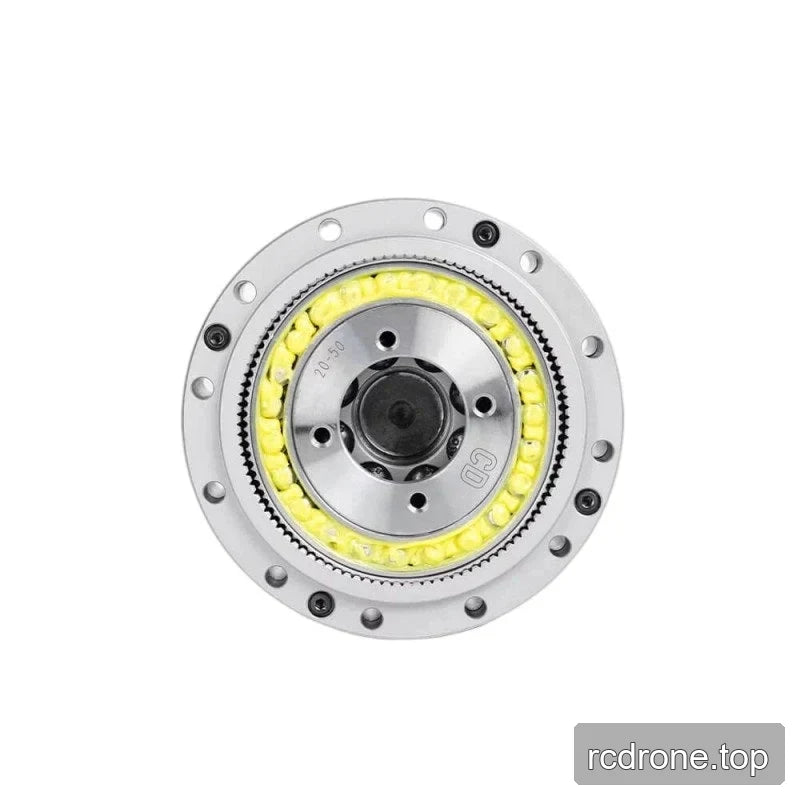 Straight-on face view of the SITO DRIVE CD-20 reducer with circular mounting pattern, central hub, and yellow internal ring.
