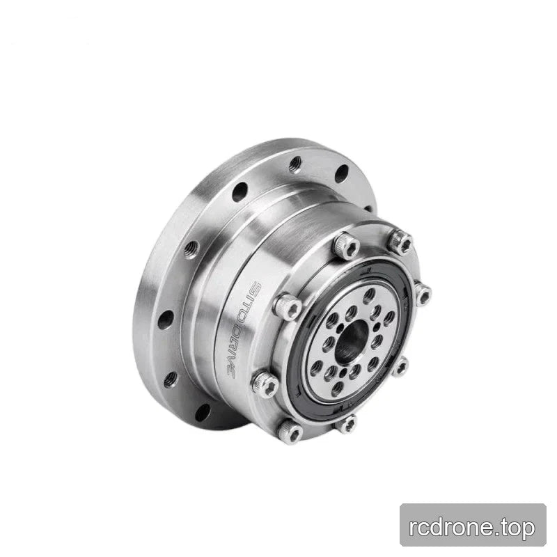 Angled rear-side view of the SITO DRIVE reducer showing the bolted circular face, central opening, and outer mounting flange.