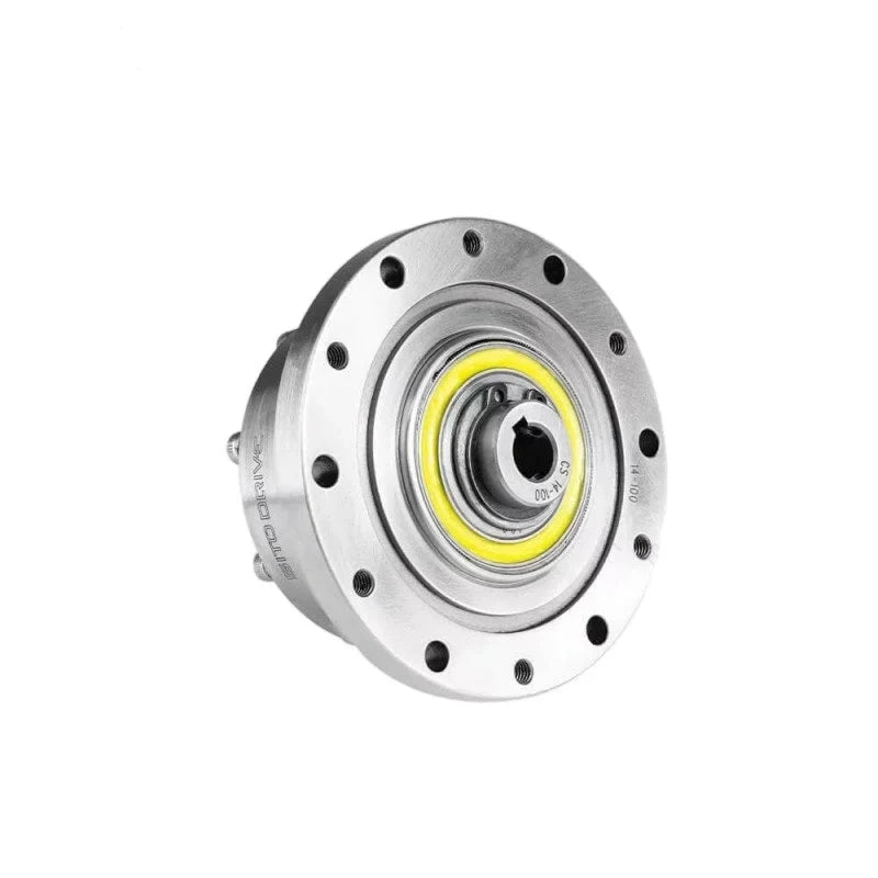 SITO DRIVE CS-14-I reducer shown from the flange face, with circular mounting holes and a yellow ring around the center bore.