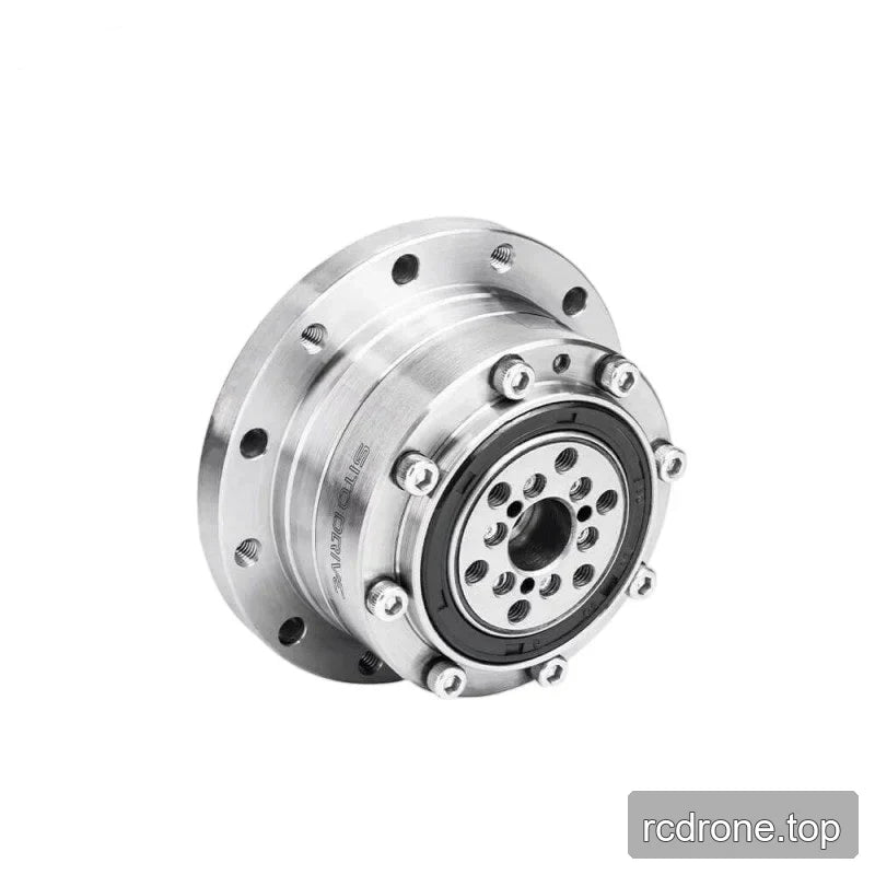 Angled rear-side view of the SITO DRIVE CS-14-II reducer showing a bolted circular rear face and central opening.