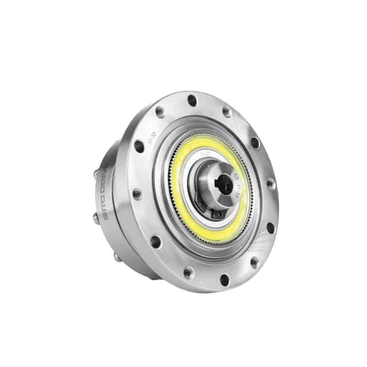 Angled front view of the SITO DRIVE CS-17-I reducer with a circular mounting flange and yellow internal ring.