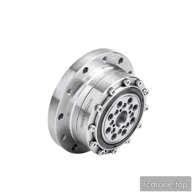 Angled rear view of the SITO DRIVE CS-20-I reducer showing the bolted circular cover, central bore, and patterned threaded holes.