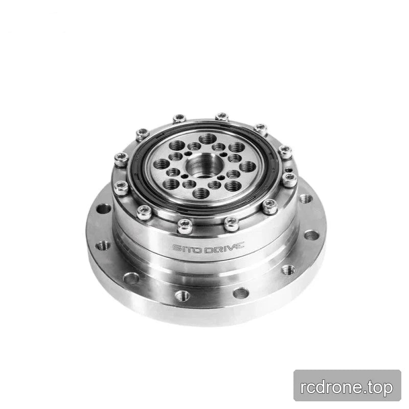 Elevated rear view of the SITO DRIVE CS-20-I reducer with bolted cover, central bore, and concentric pattern of threaded holes.