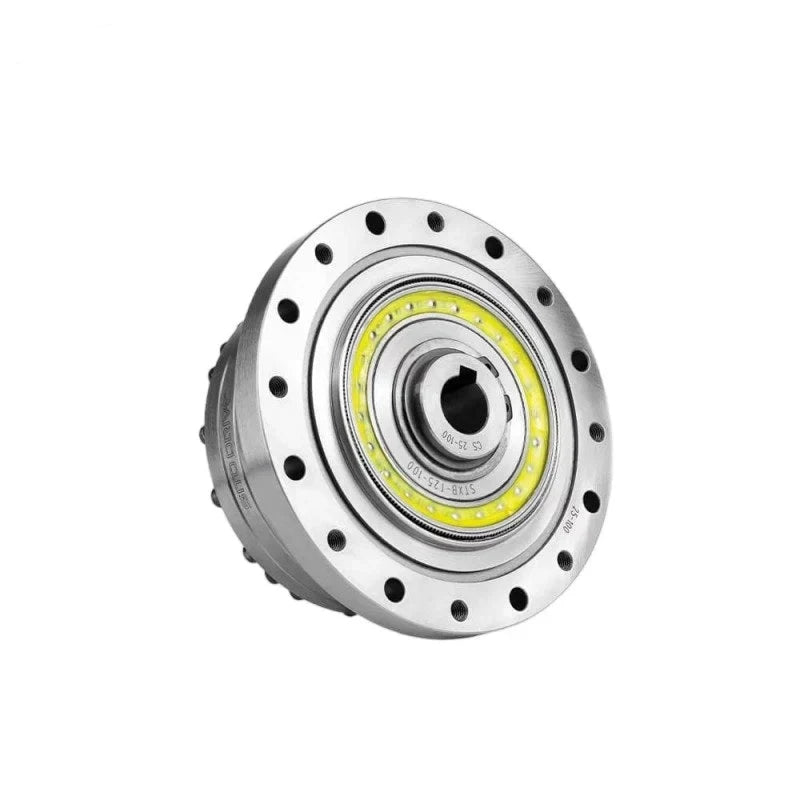 Angled front view of the SITO DRIVE CS-25-I reducer with a circular mounting flange and yellow ring detail.