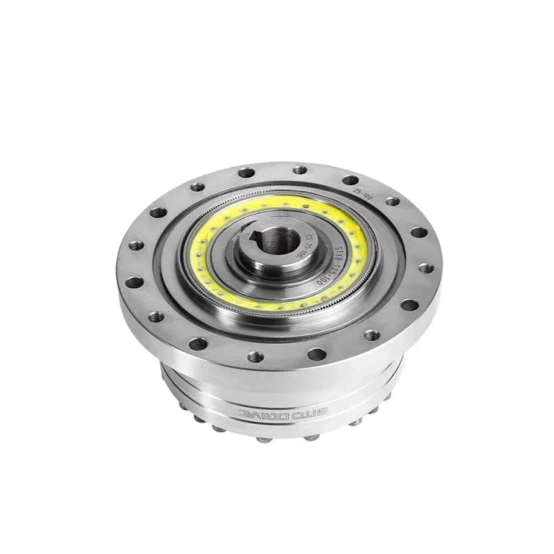 Elevated front view of the SITO DRIVE CS-25-I reducer showing the flanged circular face, center bore, and yellow ring.