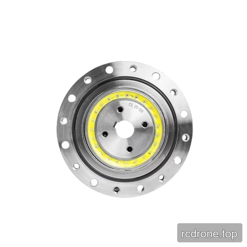 Front-facing view of the SITO DRIVE CS-25-II reducer with circular bolt holes, central opening, and yellow ring.