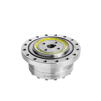 Low angled front view of the SITO DRIVE CS-25-II reducer showing the flanged face, center bore, and yellow ring detail.