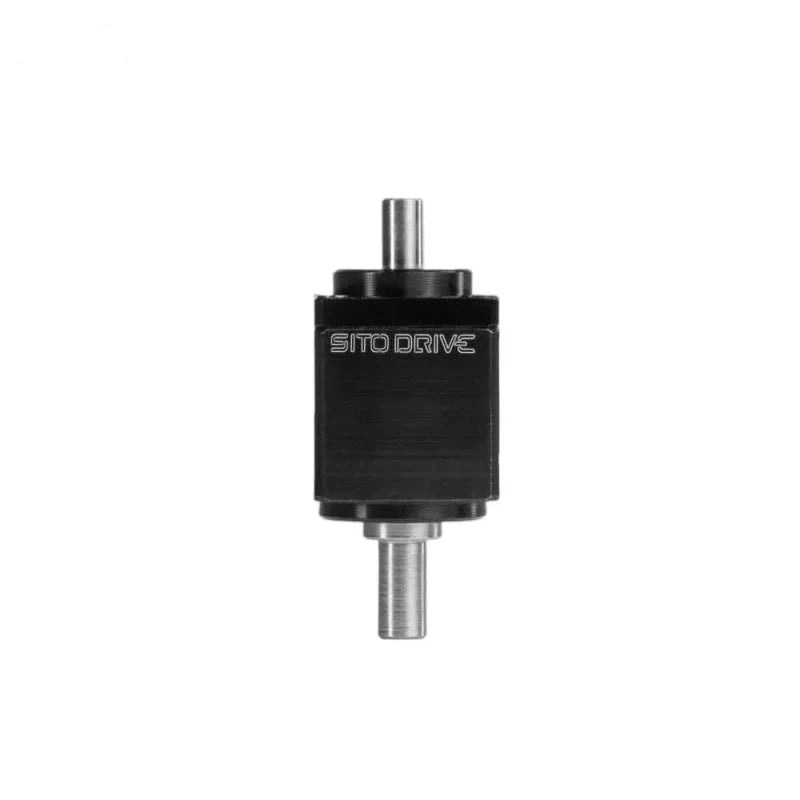 Front-facing SITO DRIVE CS Mini-03 reducer showing its black rectangular housing and opposing metal shafts.