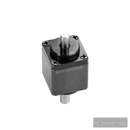 Elevated close view of the SITO DRIVE CS Mini-03 reducer top plate, four screws, and upper shaft.