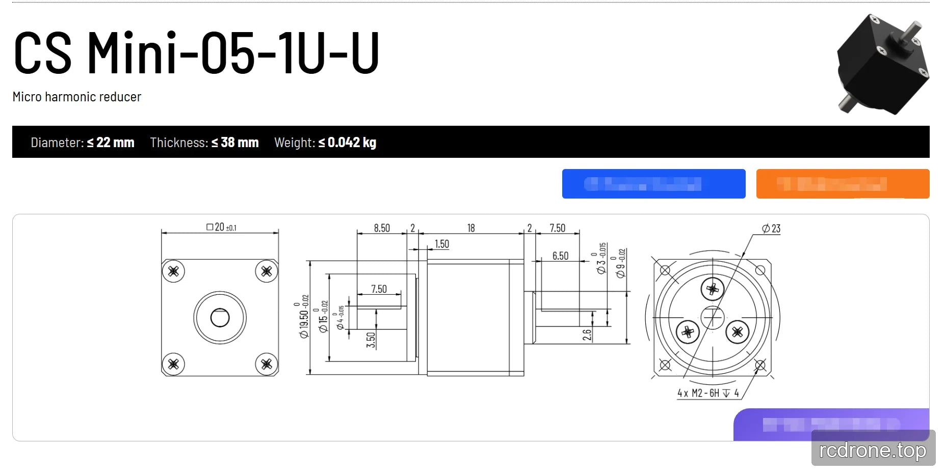 CS Mini-05-1U-U installation drawing with mounting and shaft dimensions