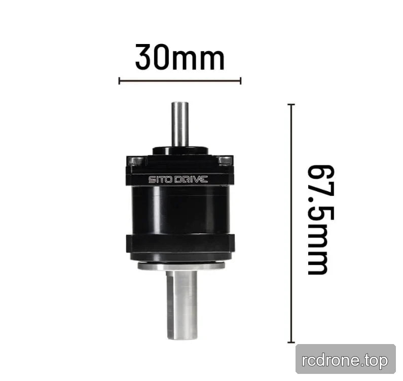 CS Mini-08 reducer view with 30 mm width and 67.5 mm overall length