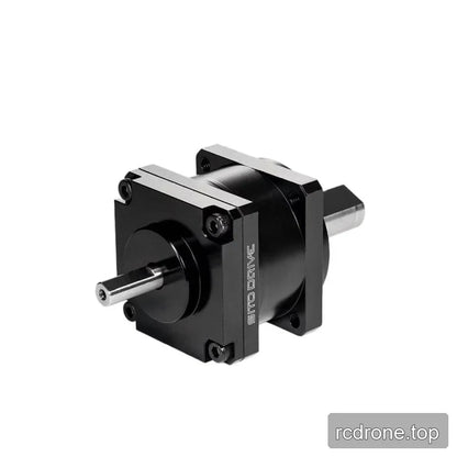 Opposite angled view of the black SITO DRIVE reducer showing the front plate, short shaft, and rear shaft.
