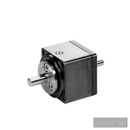 Angled side view of the SITO DRIVE micro harmonic reducer with a circular end plate and two horizontal shafts.