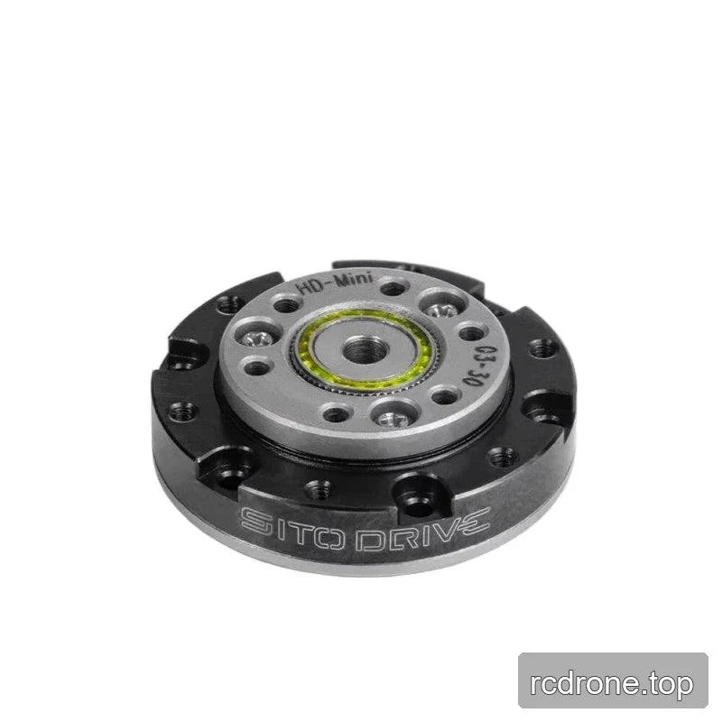 Angled top view of the SITO DRIVE HD-03 reducer showing its layered housing, threaded center bore, and SITO DRIVE side engraving.